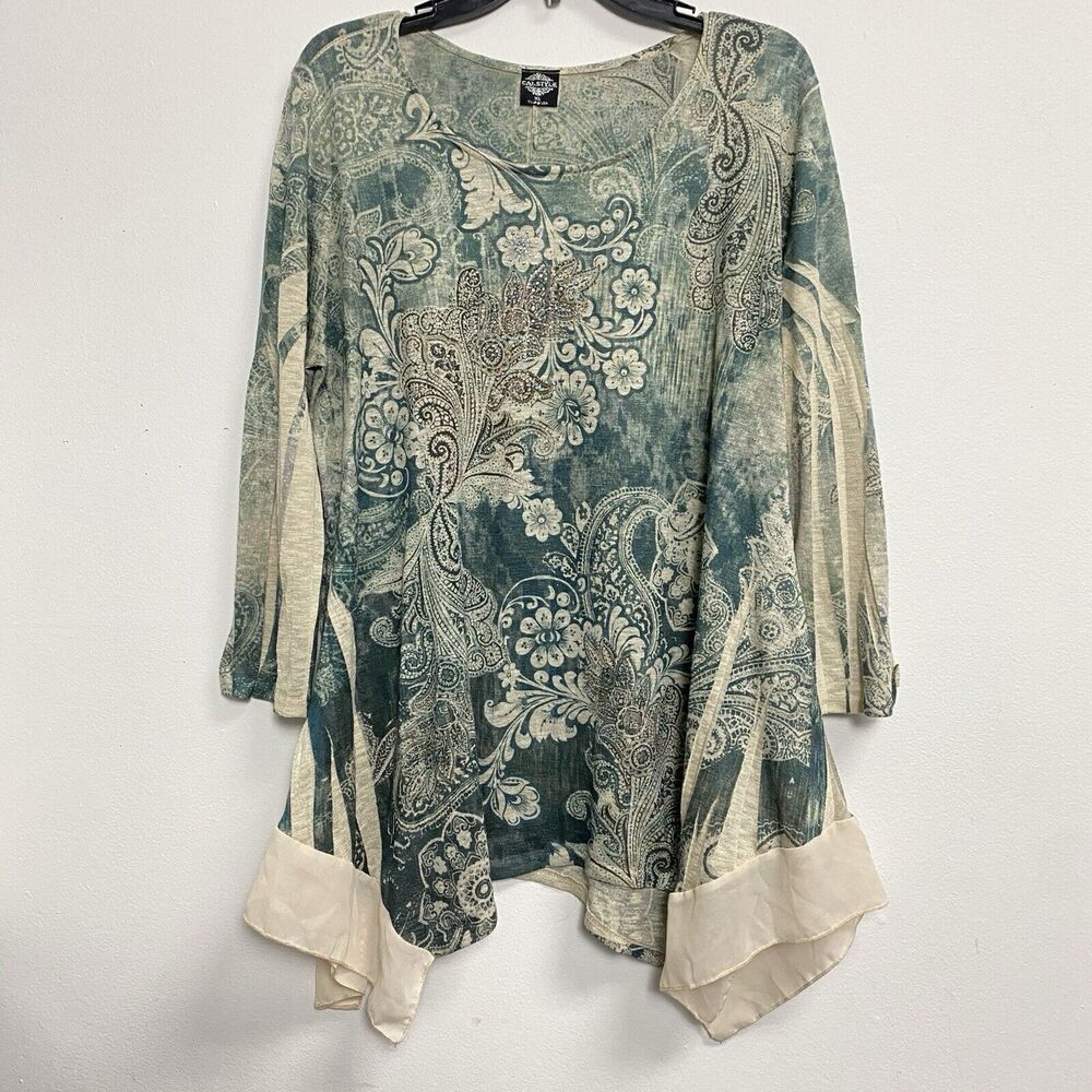 Cal Style Women's XL Colorful Boho Style Shirt Fairycore Fairy AB Rhinestone
